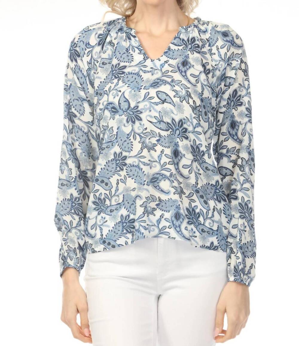 NEW CHARLIE B printed raglan sleeve popover blouse in azure